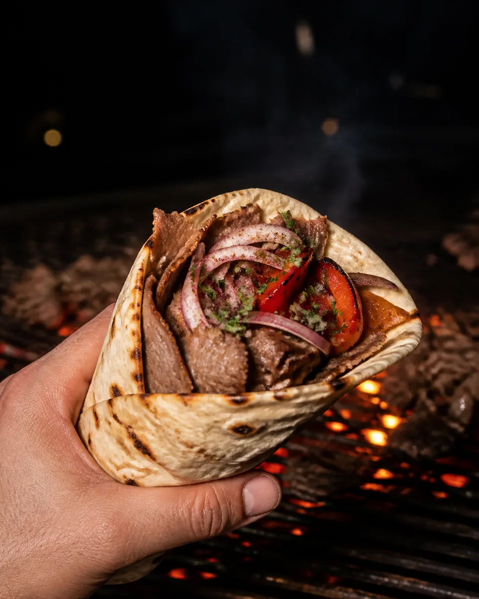 Sıcak lavaşta hazırlanmış döner dürüm